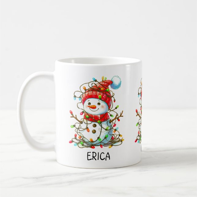 Cute Snowman Festive Add Name  Coffee Mug (Left)