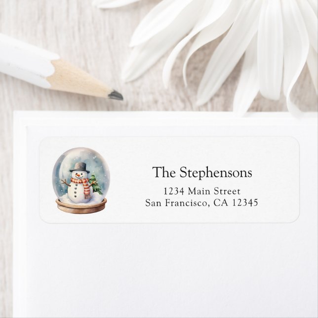 Cute Snowman Festive Snow Globe Return Address (Insitu)