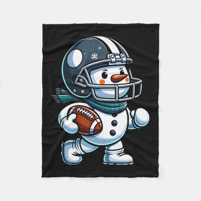 Cute Snowman Football Player Football Christmas Ki Fleece Blanket (Front)