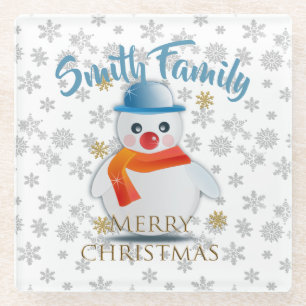 Cute Snowman Glass Coaster
