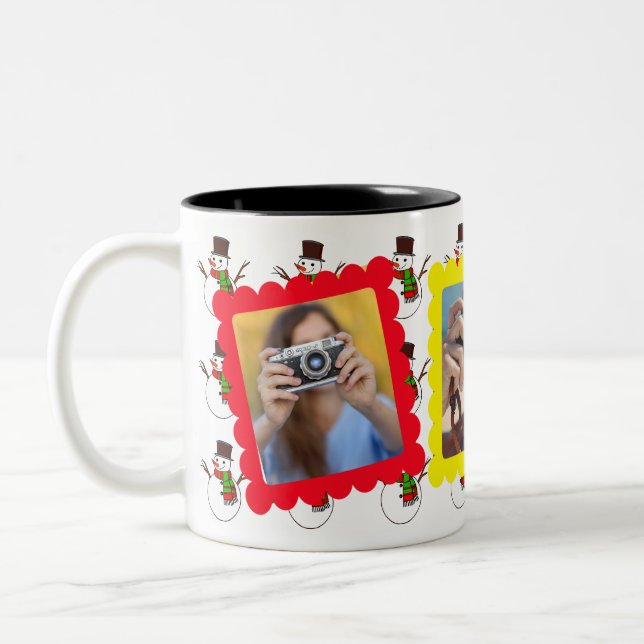 Cute Snowman graphic 3 photo Christmas Gift Two-Tone Coffee Mug (Left)