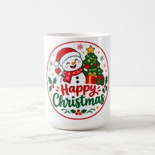 Cute Snowman Happy Christmas Classic Round Sticker Coffee Mug