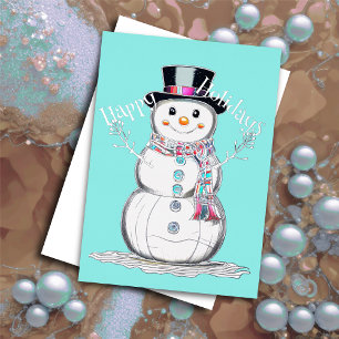 Cute Snowman Happy Holidays Foil Accents Holiday Card