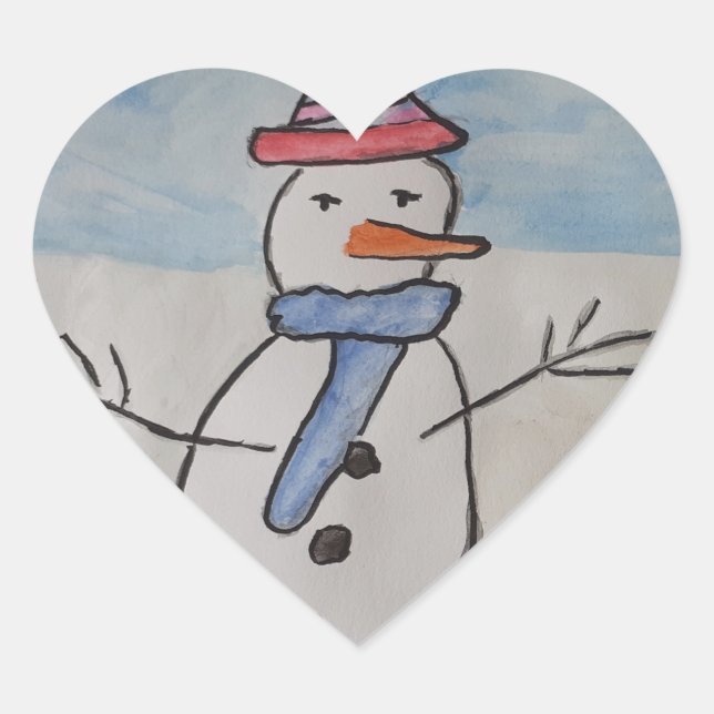 Cute Snowman Heart Sticker (Front)