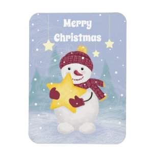 Cute Snowman Holding a Star  Magnet