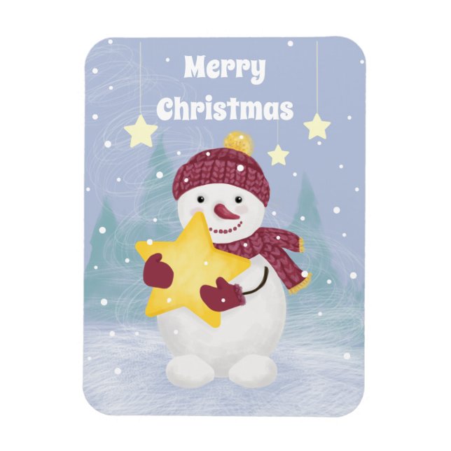 Cute Snowman Holding a Star  Magnet (Vertical)