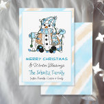 Cute Snowman Holding Christmas Lights Personalised Card<br><div class="desc">Custom Hand drawn personalised Christmas cards with cute blue snowman in scarf and mittens holding Christmas lights.</div>