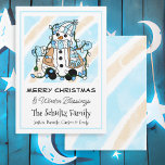 Cute Snowman Holding Christmas Lights Personalised Card<br><div class="desc">Hand drawn personalised Christmas cards with cute blue snowman in scarf and mittens holding Christmas lights.</div>