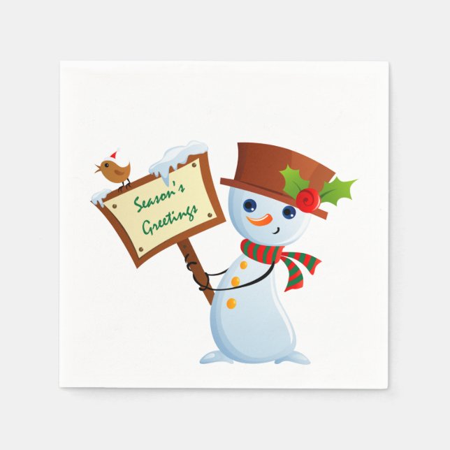 Cute Snowman Holiday Party Paper Napkin Set (Front)