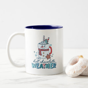 Cute Snowman Hot Chocolate Weather Retro  Two-Tone Coffee Mug