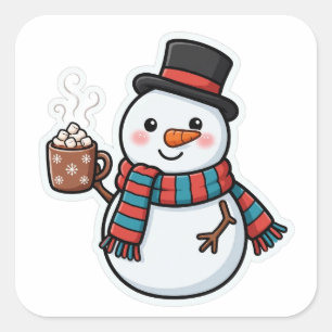 Cute Snowman Hot Cocoa Christmas Sticker