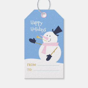 Cute Snowman Illustration Happy Holidays Gift Tags