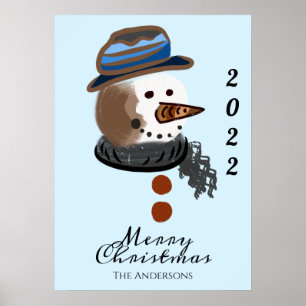 cute snowman illustration merry Christmas Poster