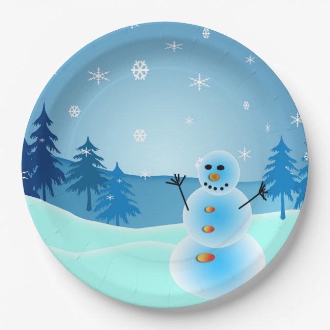 Cute snowman illustration paper plate (Front)