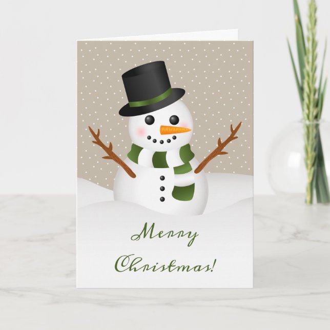 Cute Snowman Illustration Personalizable Christmas Holiday Card (Front)