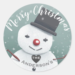 Cute Snowman Illustration Winter Christmas Classic Round Sticker