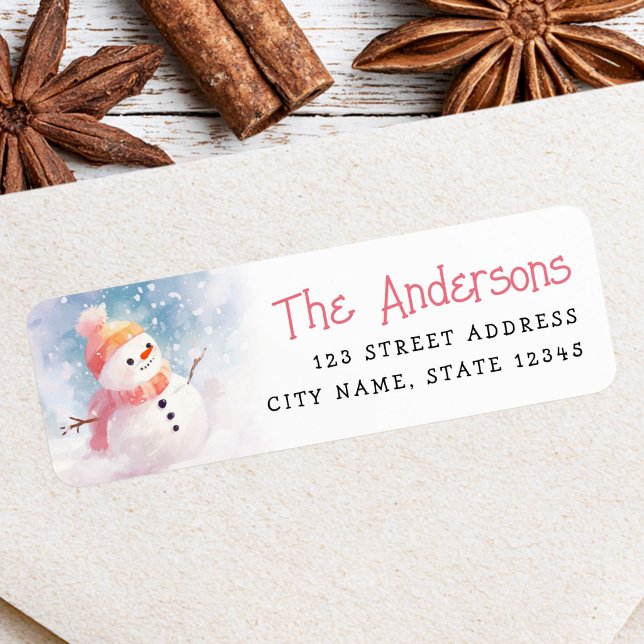 Cute snowman illustration winter return address (Cute snowman illustration winter return address label)