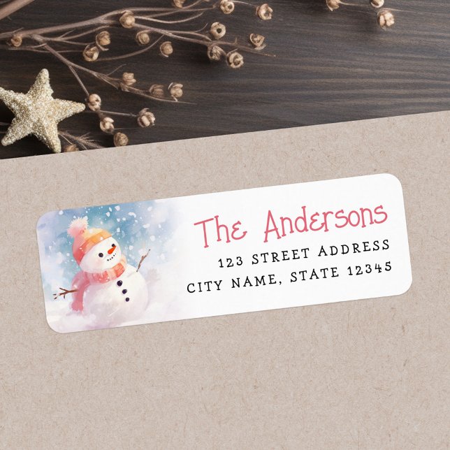 Cute snowman illustration winter return address (Cute snowman illustration winter return address label)