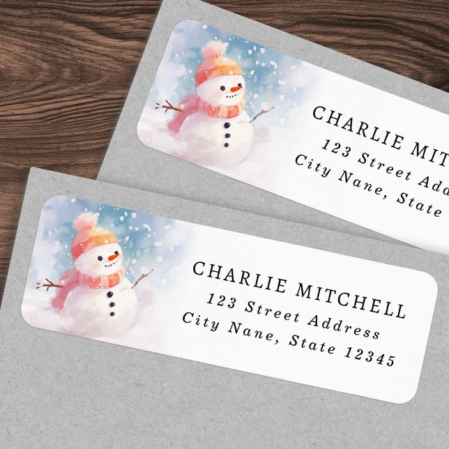 Cute snowman illustration winter return address (Cute snowman illustration winter return address label)