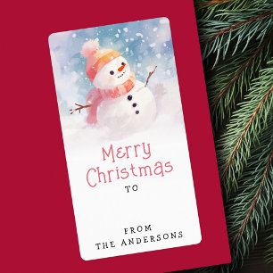 Cute snowman illustration winter to from gift tag