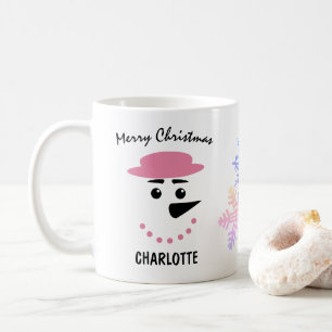 Cute Snowman In A Boater Hat. Merry Christmas Coffee Mug