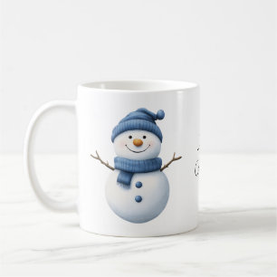 Cute Snowman in Blue Scarf and Knit Beanie Coffee Mug