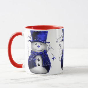Cute Snowman in Blue Velvet Christmas Mug