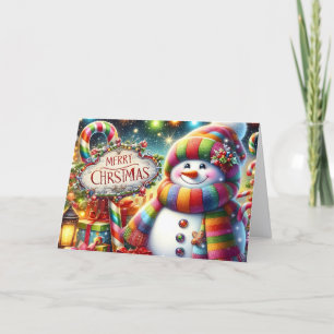 Cute Snowman in Colourful Scarf Holiday Card
