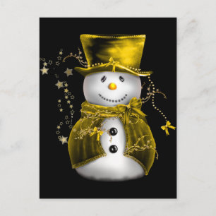 Cute Snowman in Gold Velvet Christmas Holiday Postcard