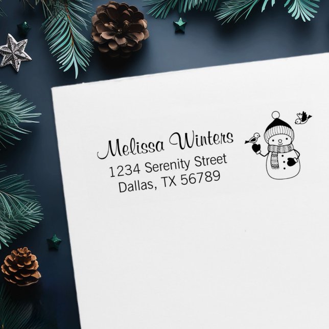 Cute Snowman in Knitted Hat and Scarf Address Self-inking Stamp (Creator Uploaded)