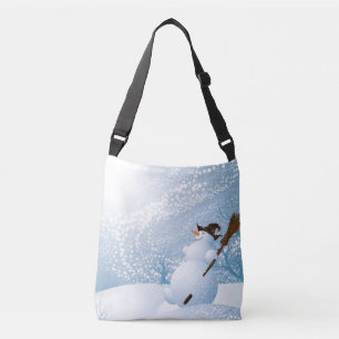 Cute Snowman in Pastel Blues Crossbody Bag