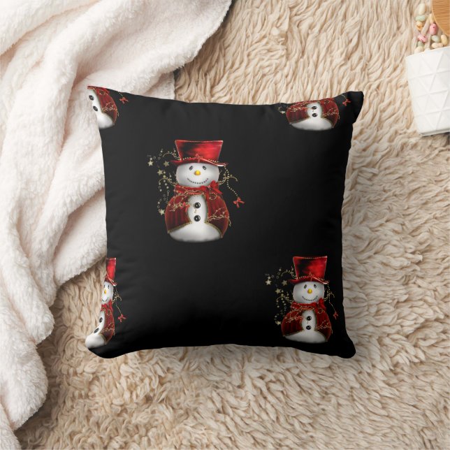 Cute Snowman in Red Velvet Christmas Cushion (Blanket)