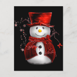 Cute Snowman in Red Velvet Christmas Holiday Postcard
