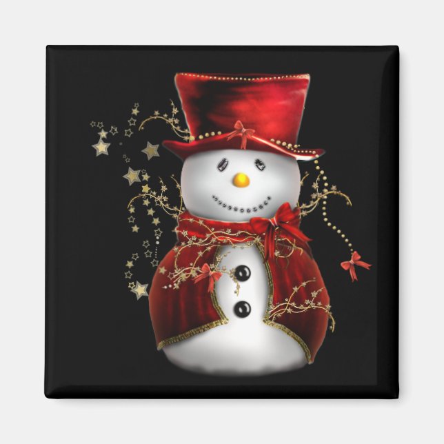 Cute Snowman in Red Velvet Christmas Magnet (Front)