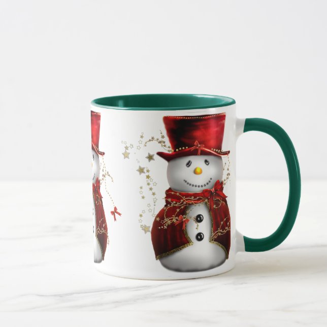 Cute Snowman in Red Velvet Christmas Mug (Right)