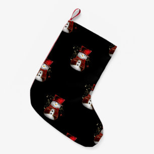 Cute Snowman in Red Velvet Christmas Small Christmas Stocking