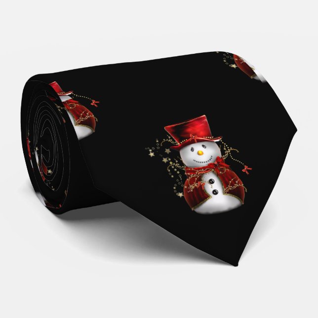 Cute Snowman in Red Velvet Christmas Tie (Rolled)