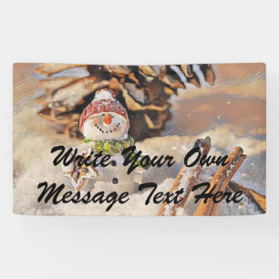 Cute snowman in snow watercolor painting  banner