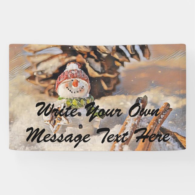 Cute snowman in snow watercolor painting  banner (Horizontal)