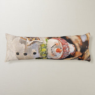 Cute Snowman in the snow watercolor painting  Body Cushion