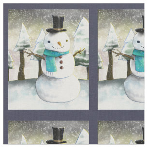 Cute Snowman in Winter Christmas Scene Pattern Fabric