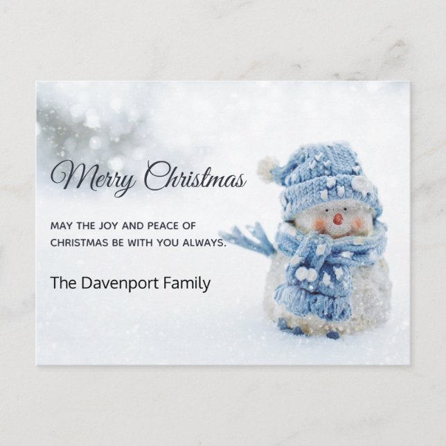 Cute Snowman in Winter Photo Christmas Holiday Postcard (Front)