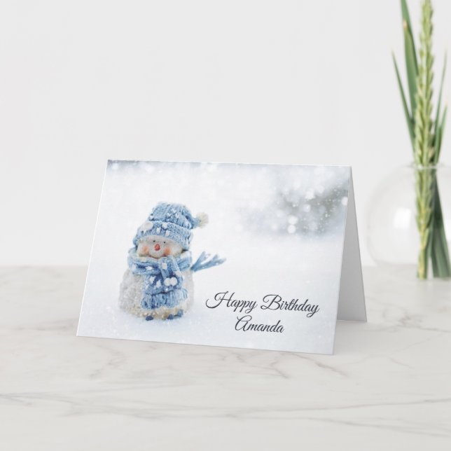 Cute Snowman in Winter Photograph Birthday Card (Front)