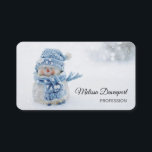 Cute Snowman in Winter Photograph Christmas Business Card<br><div class="desc">Business card with a cute photograph of a little snowman. Standing outside in the winter with snow falling all around. This cute little guy is dressed up in blue knitted hat and scarf. Your name or Business name in a fancy script font.</div>