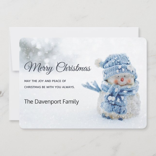 Cute Snowman in Winter Photograph Christmas Holiday Card (Front)