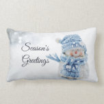 Cute Snowman in Winter Photograph Christmas Lumbar Cushion<br><div class="desc">Pillow with a cute photograph of a little snowman. Standing outside in the winter with snow falling all around. This cute little guy is dressed up in blue knitted hat and scarf.</div>