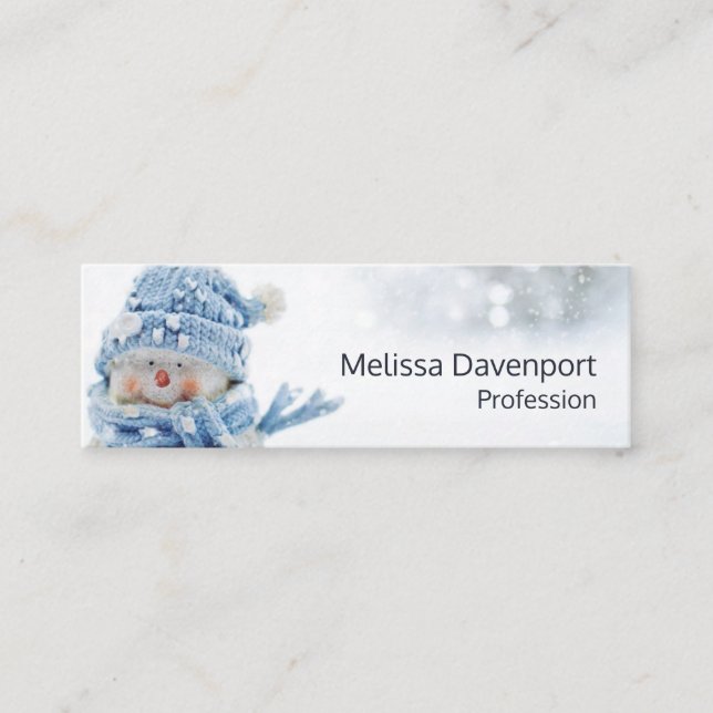 Cute Snowman in Winter Photograph Christmas Mini Business Card (Front)