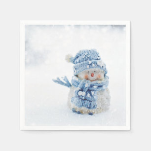 Cute Snowman in Winter Photograph Christmas Napkin