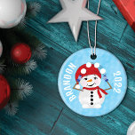 Cute Snowman Juggling Snowballs Christmas Ceramic Tree Decoration<br><div class="desc">This cute and playful illustration pattern is perfect for the Christmas holiday season. It features hand-drawn and painted watercolor snowmen in different scenarios. The one on the front is a snowman juggling snowballs. The pattern on the back includes one juggling snowballs, one tangled in glowing lights, another standing cutely snuggled...</div>