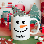 Cute Snowman Kids Christmas Coffee Mug<br><div class="desc">This custom snowman mug makes the perfect personalised Christmas gift. It features a cute snowman face with your name. This hot chocolate or coffee mug is perfect for your children,  grandkids or friends. Give as a secret Santa or office gift.</div>